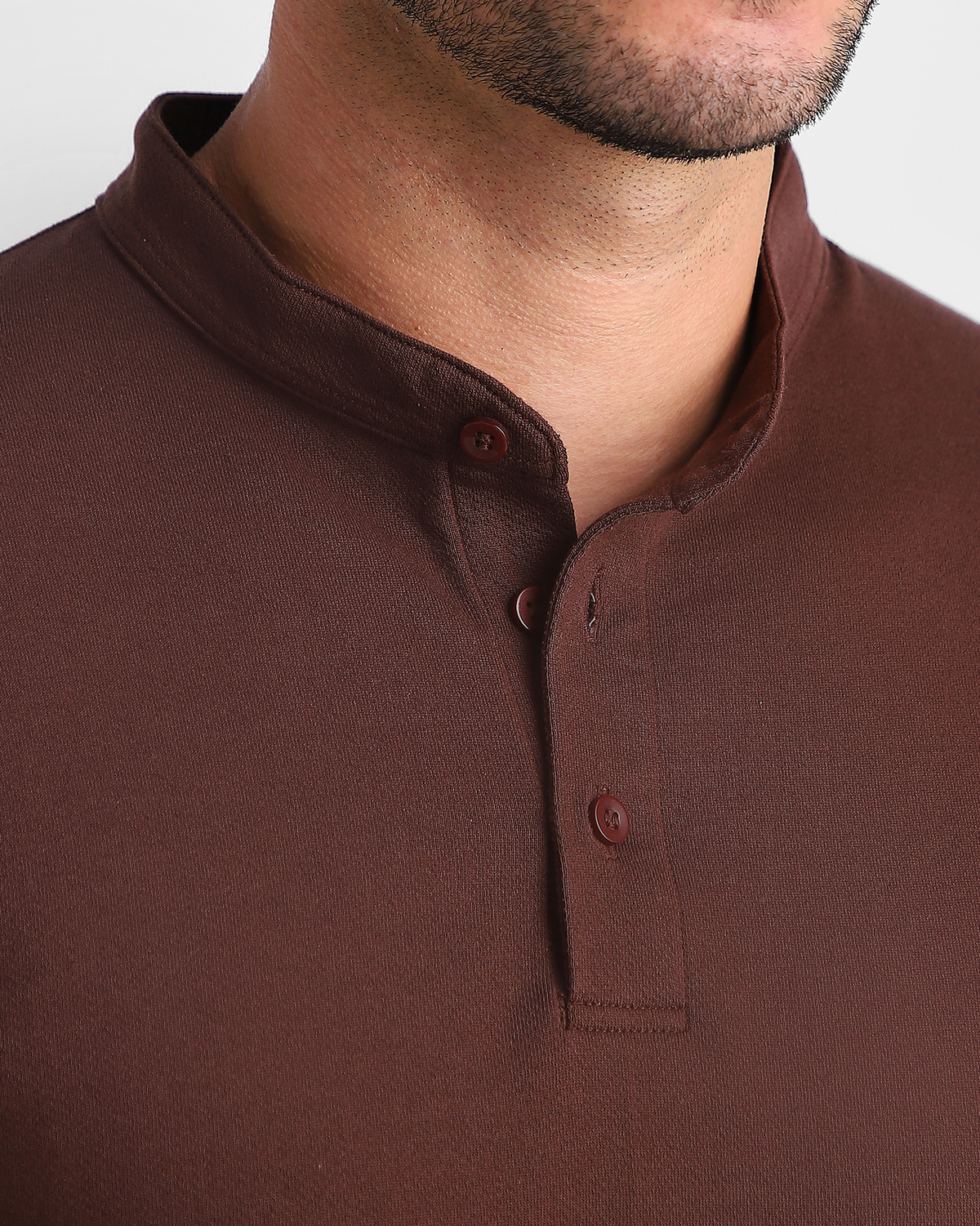 SoftForm Polo - Casual Comfort - Coffee Mandarin Collar