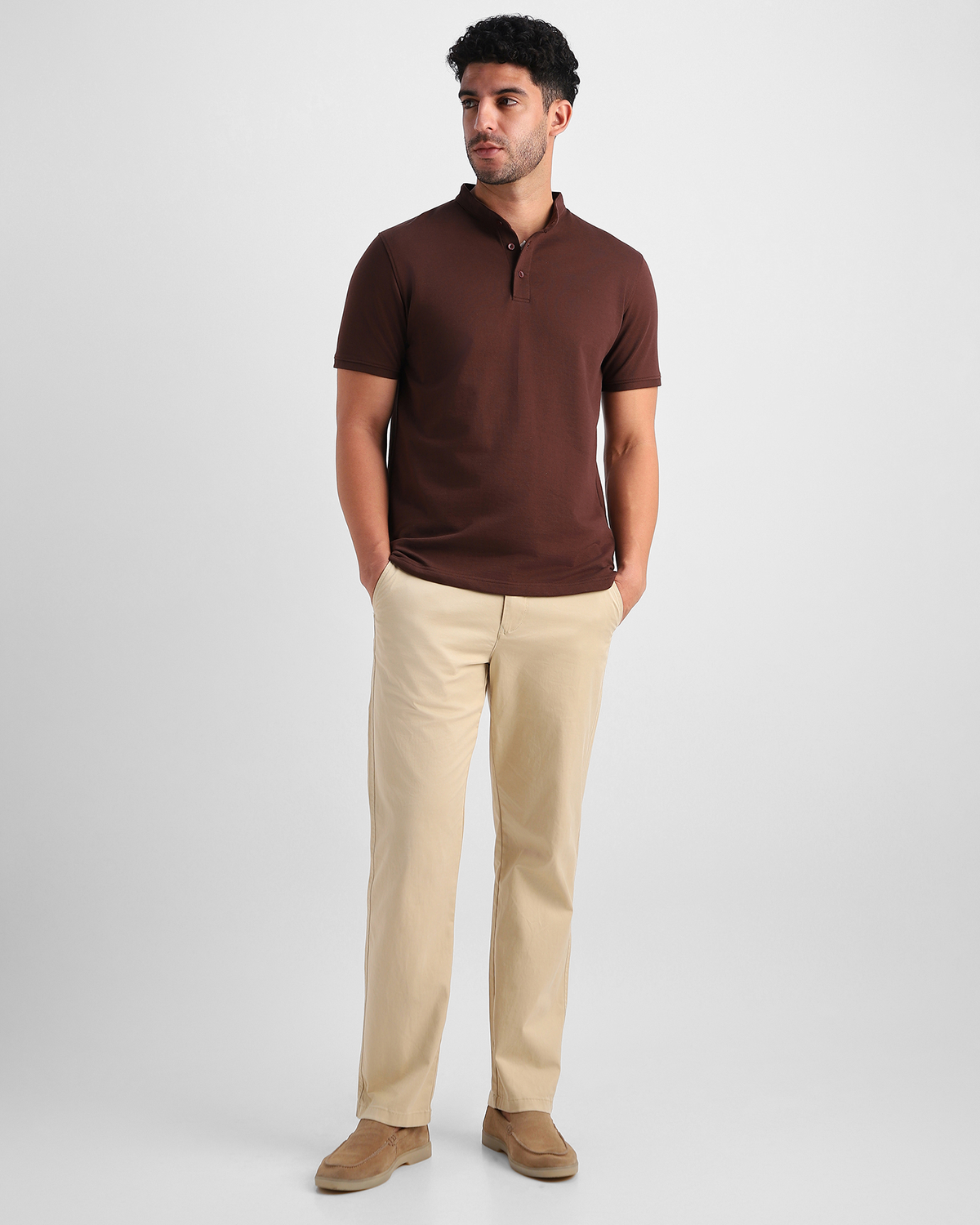 SoftForm Polo - Casual Comfort - Coffee Mandarin Collar