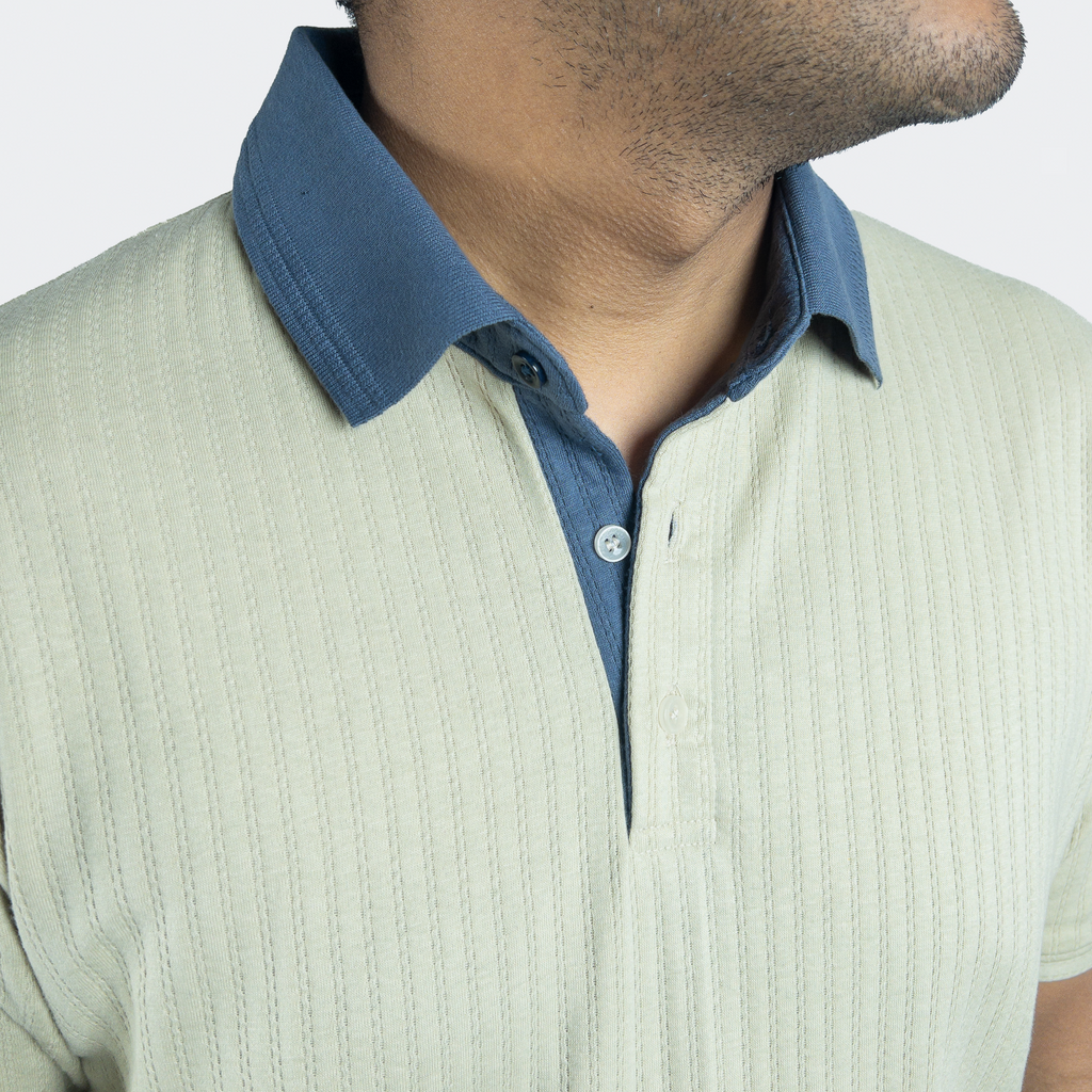 Aerotex Textured Polo - Butter + Cobalt Shirt-Collar