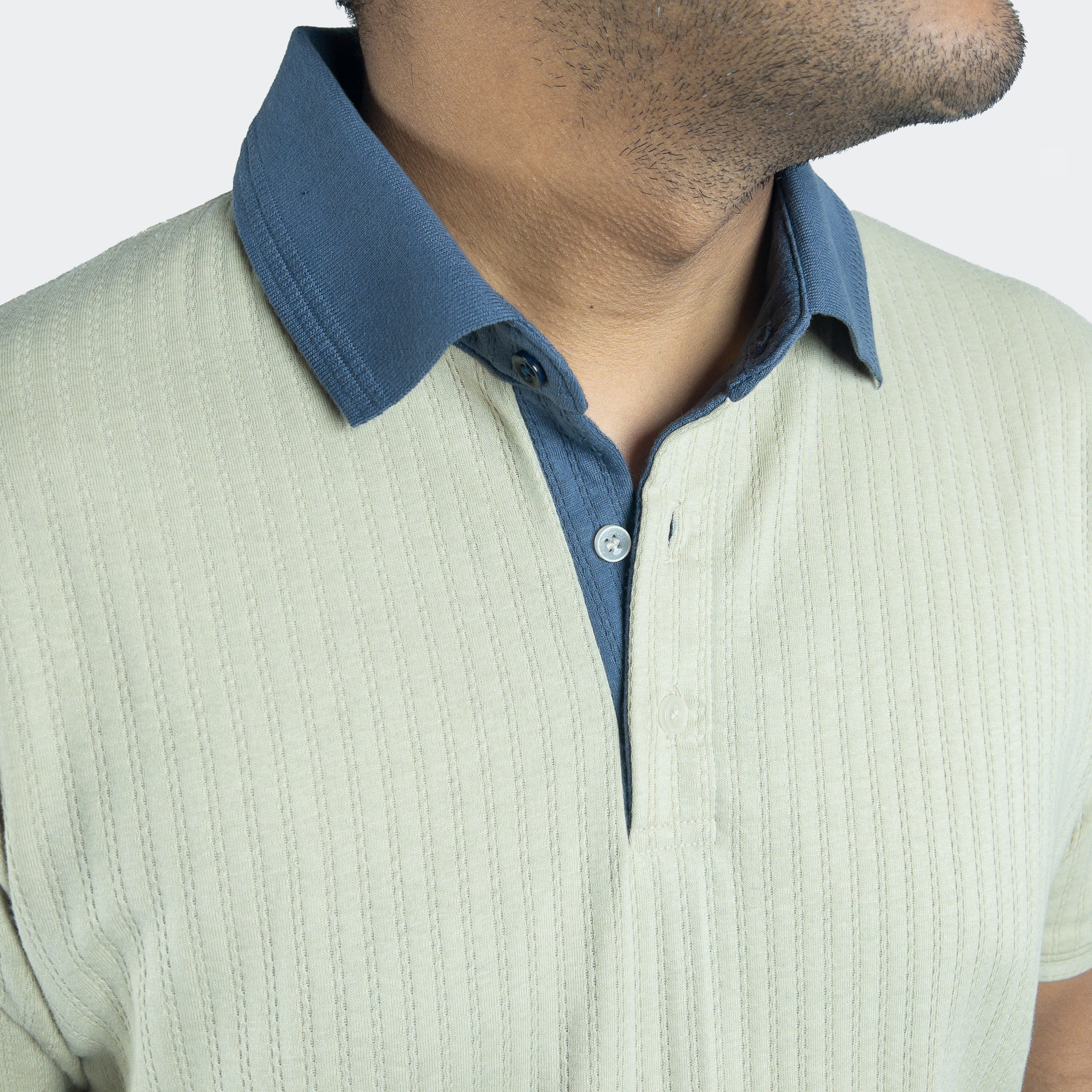 Aerotex Textured Polo - Butter + Cobalt Shirt-Collar