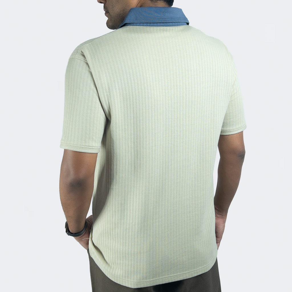 Aerotex Textured Polo - Butter + Cobalt Shirt-Collar