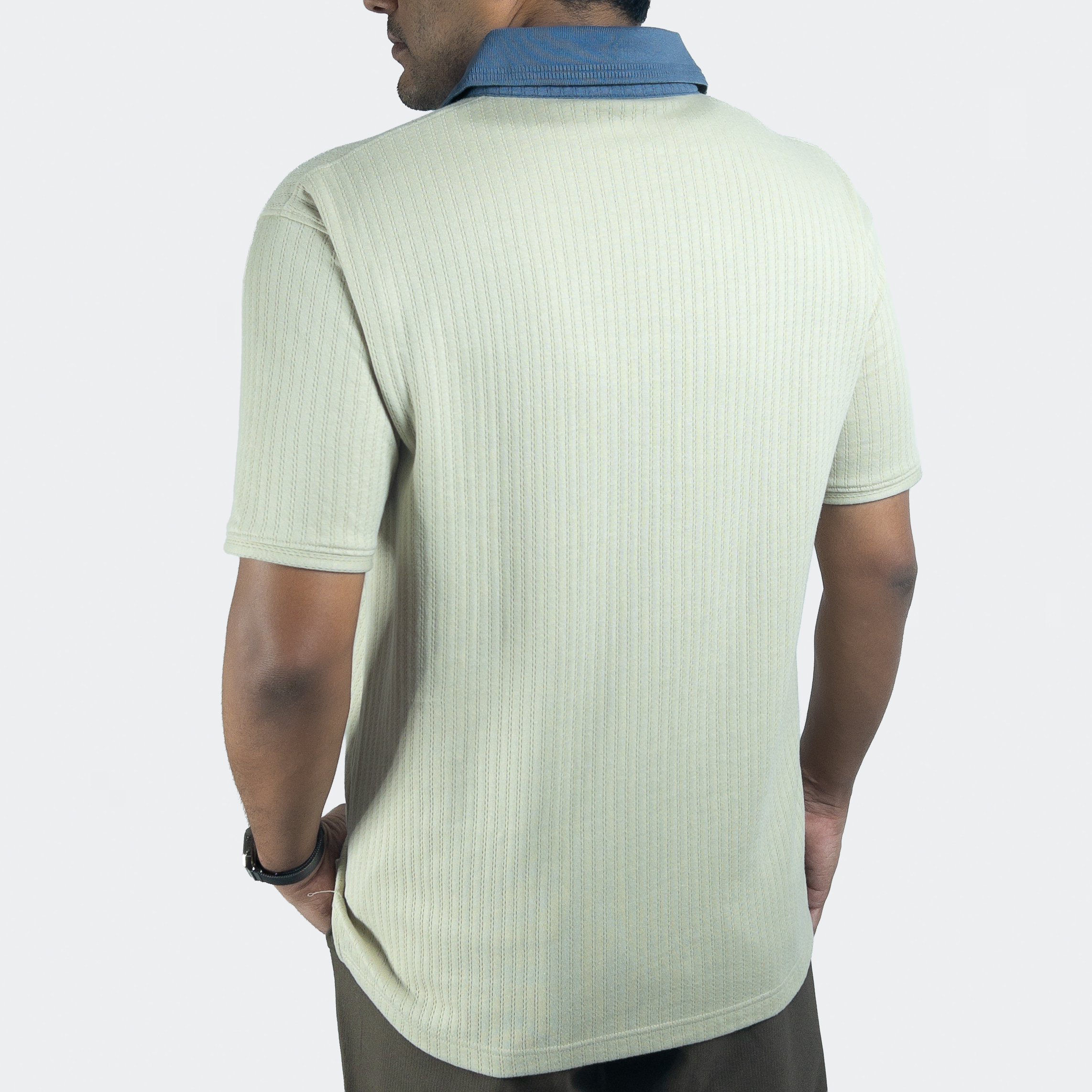 Aerotex Textured Polo - Butter + Cobalt Shirt-Collar