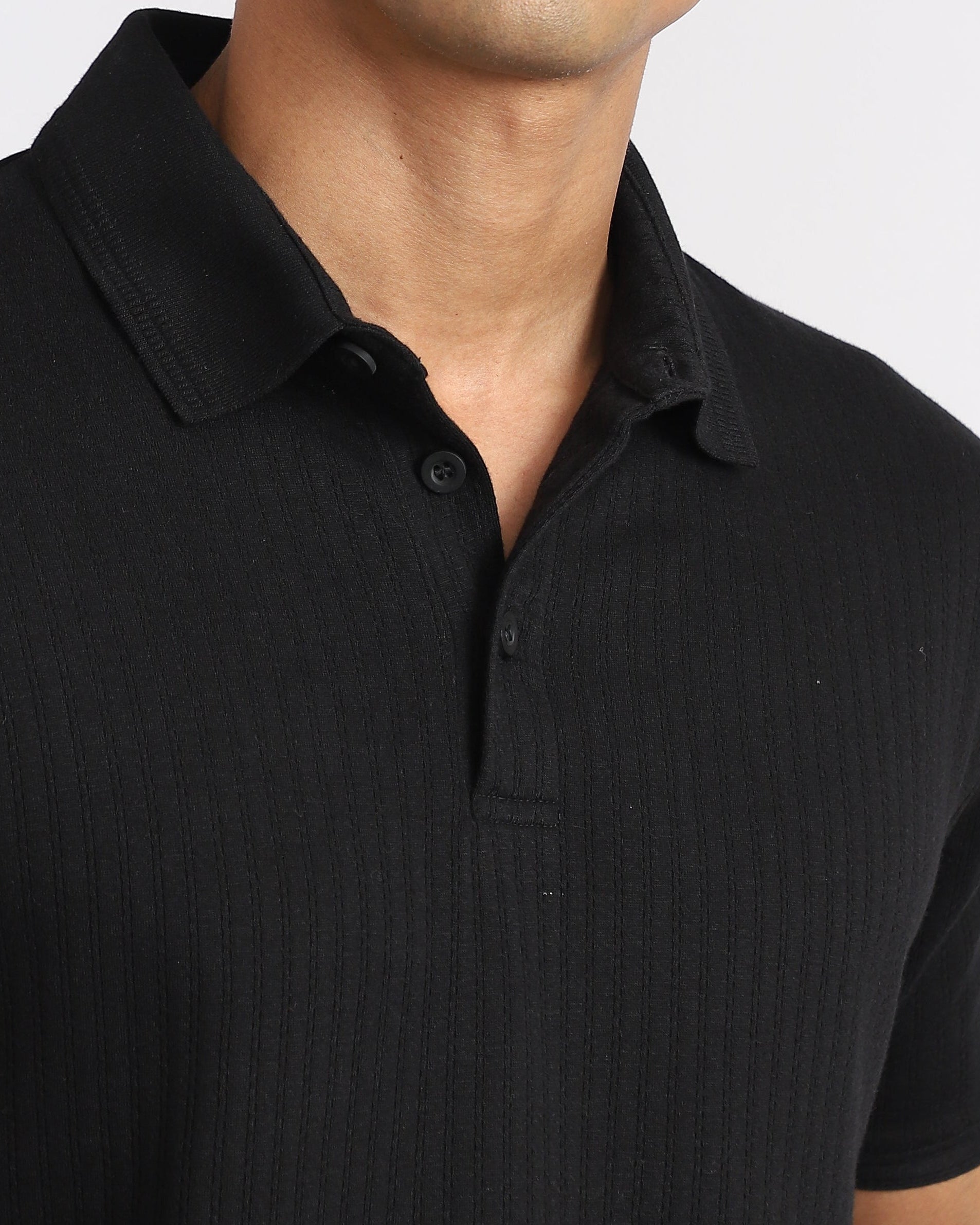 Aerotex Textured Polo - Black Shirt-Collar