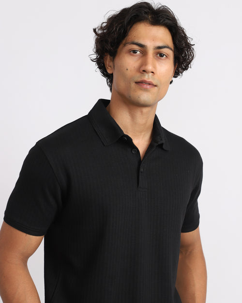 Aerotex Textured Polo - Black Shirt-Collar
