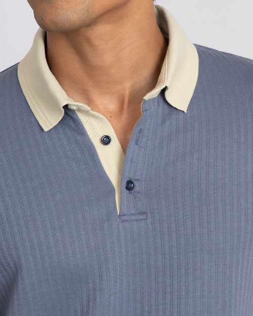 Aerotex Textured Polo - Cobalt + Butter Shirt-Collar