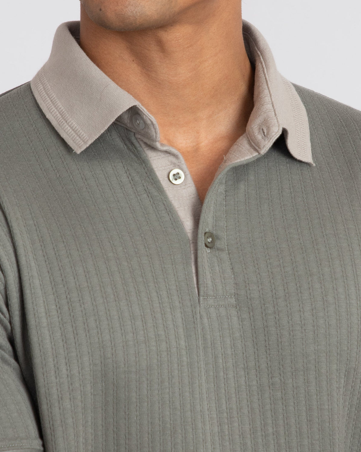 Aerotex Textured Polo - Moss + Concrete Shirt-Collar
