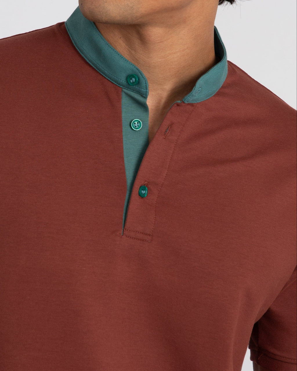 EverSharp Polo - No Ironing Needed - Mocha + Emerald Mandarin Collar