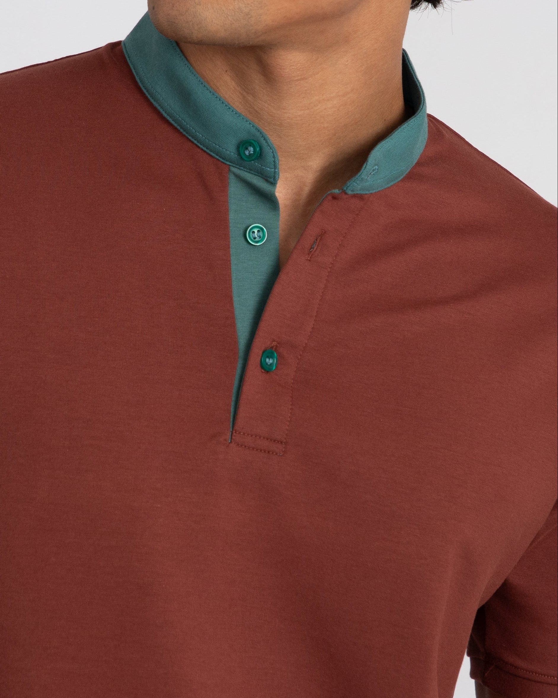 EverSharp Polo - No Ironing Needed - Mocha + Emerald Mandarin Collar