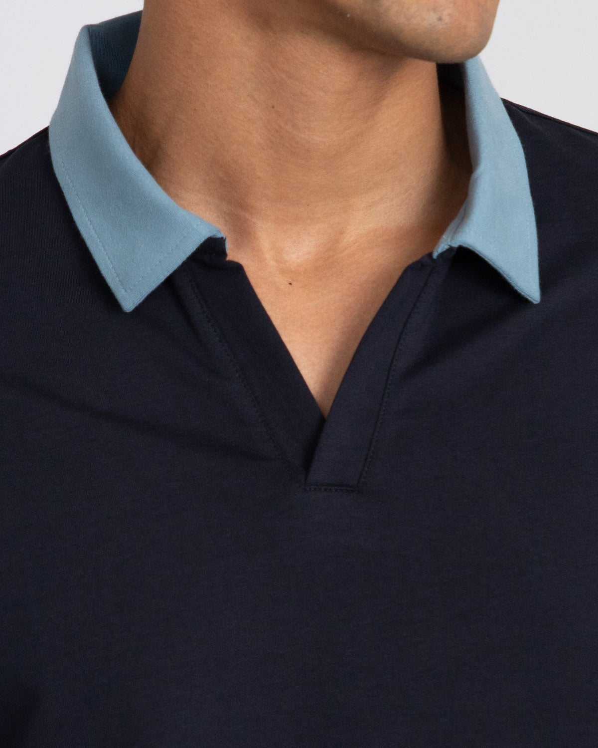EverSharp Polo - No Ironing Needed - Navy + Sky Blue V-Neck Collar