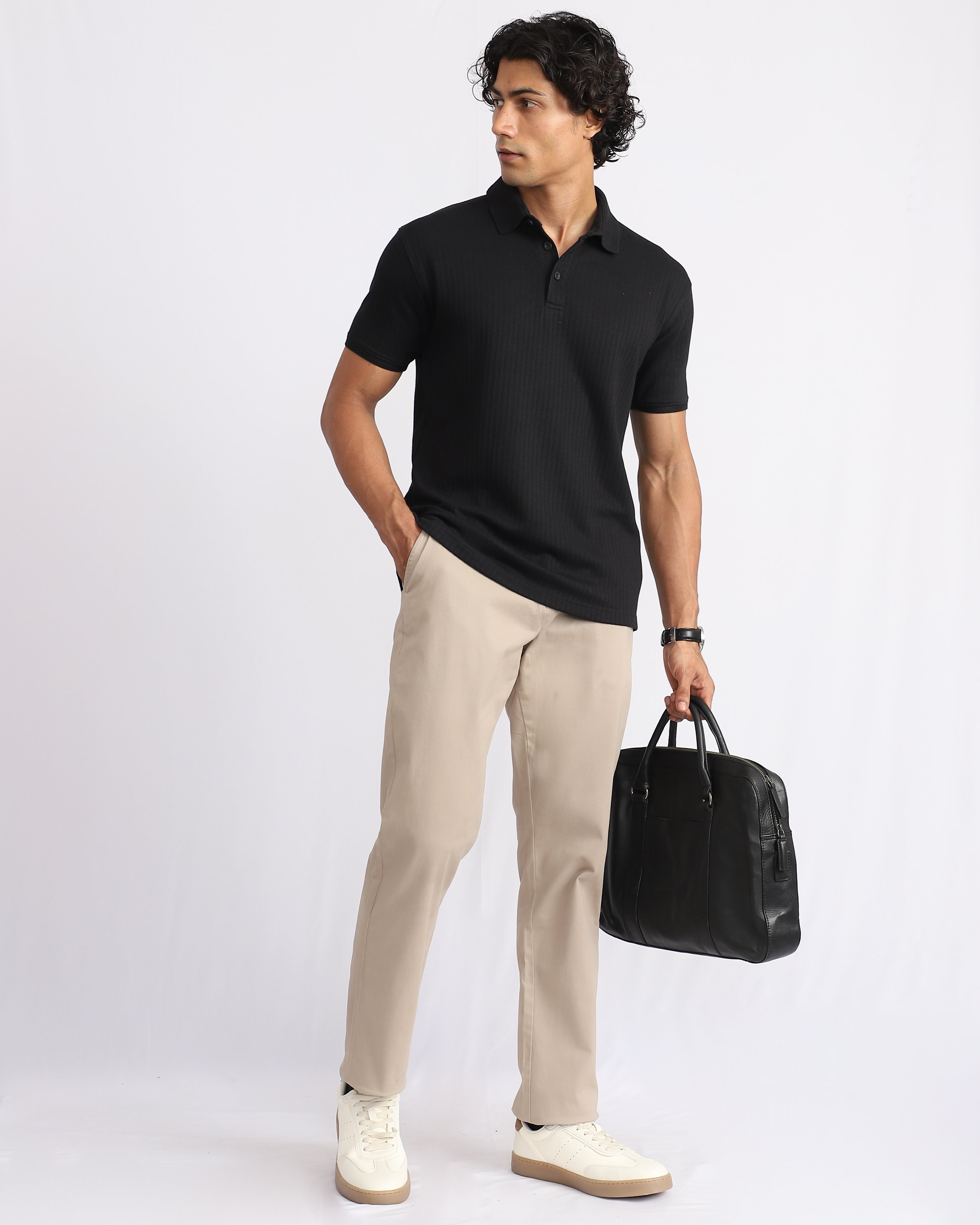 Aerotex Textured Polo - Black Shirt-Collar