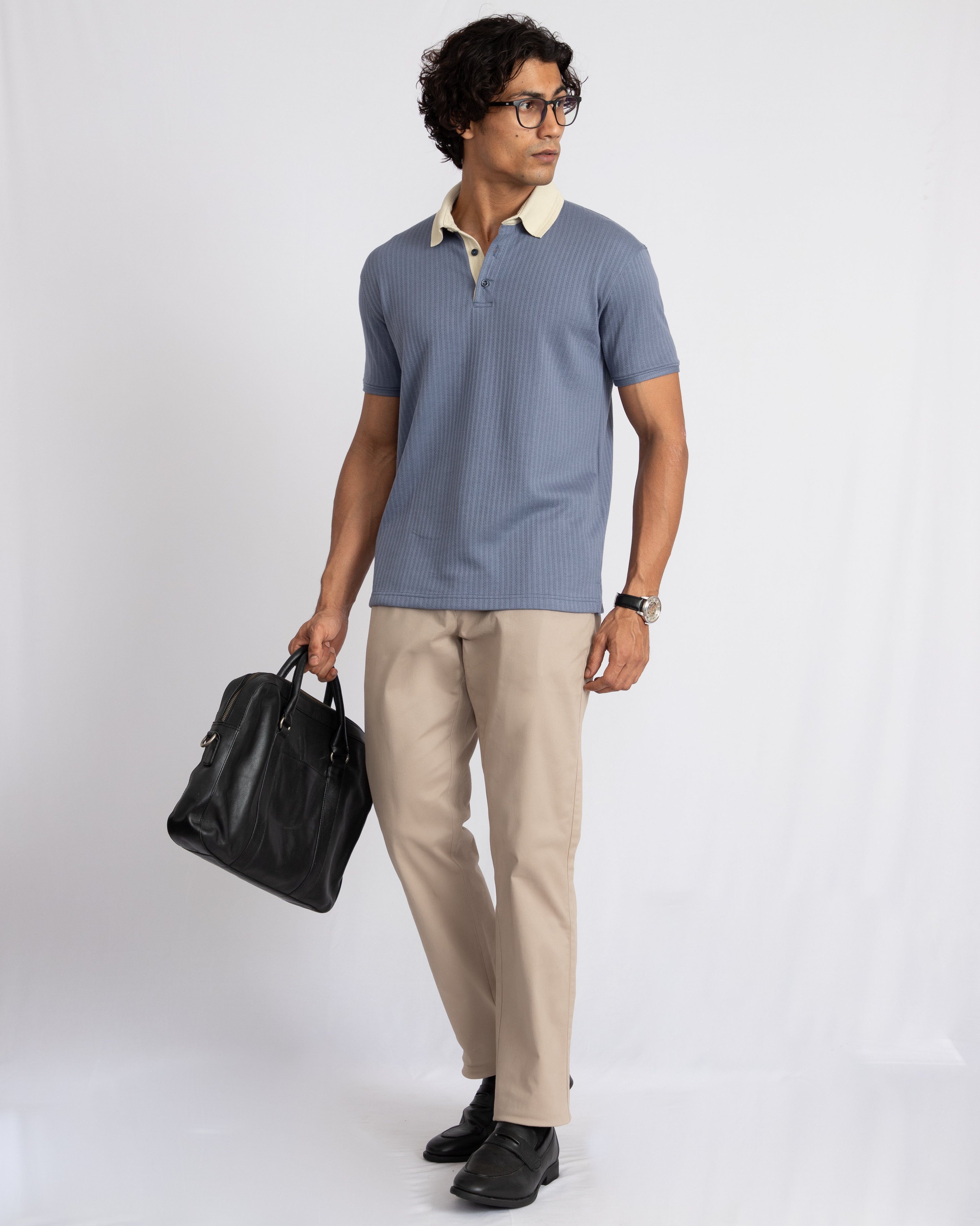 Aerotex Textured Polo - Cobalt + Butter Shirt-Collar