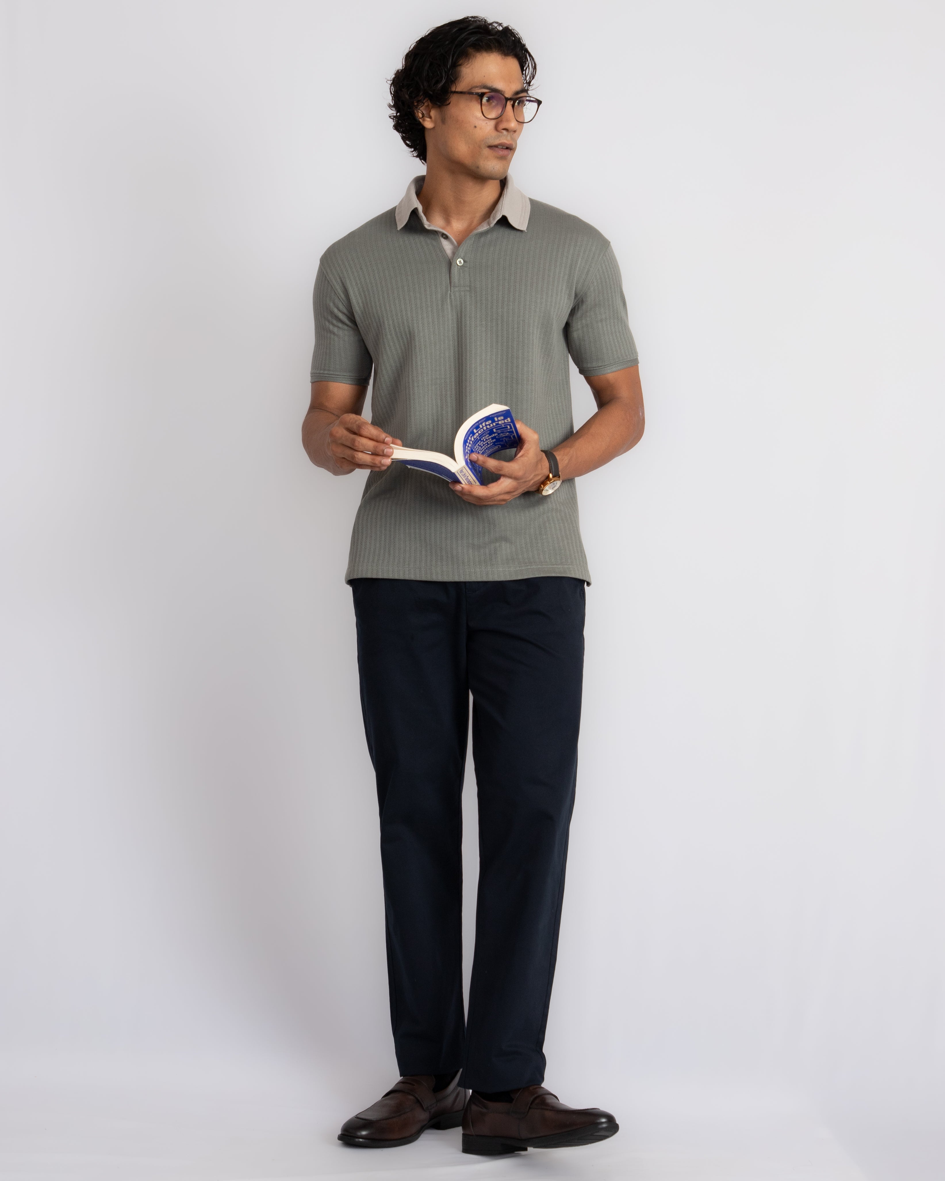 Aerotex Textured Polo - Moss + Concrete Shirt-Collar