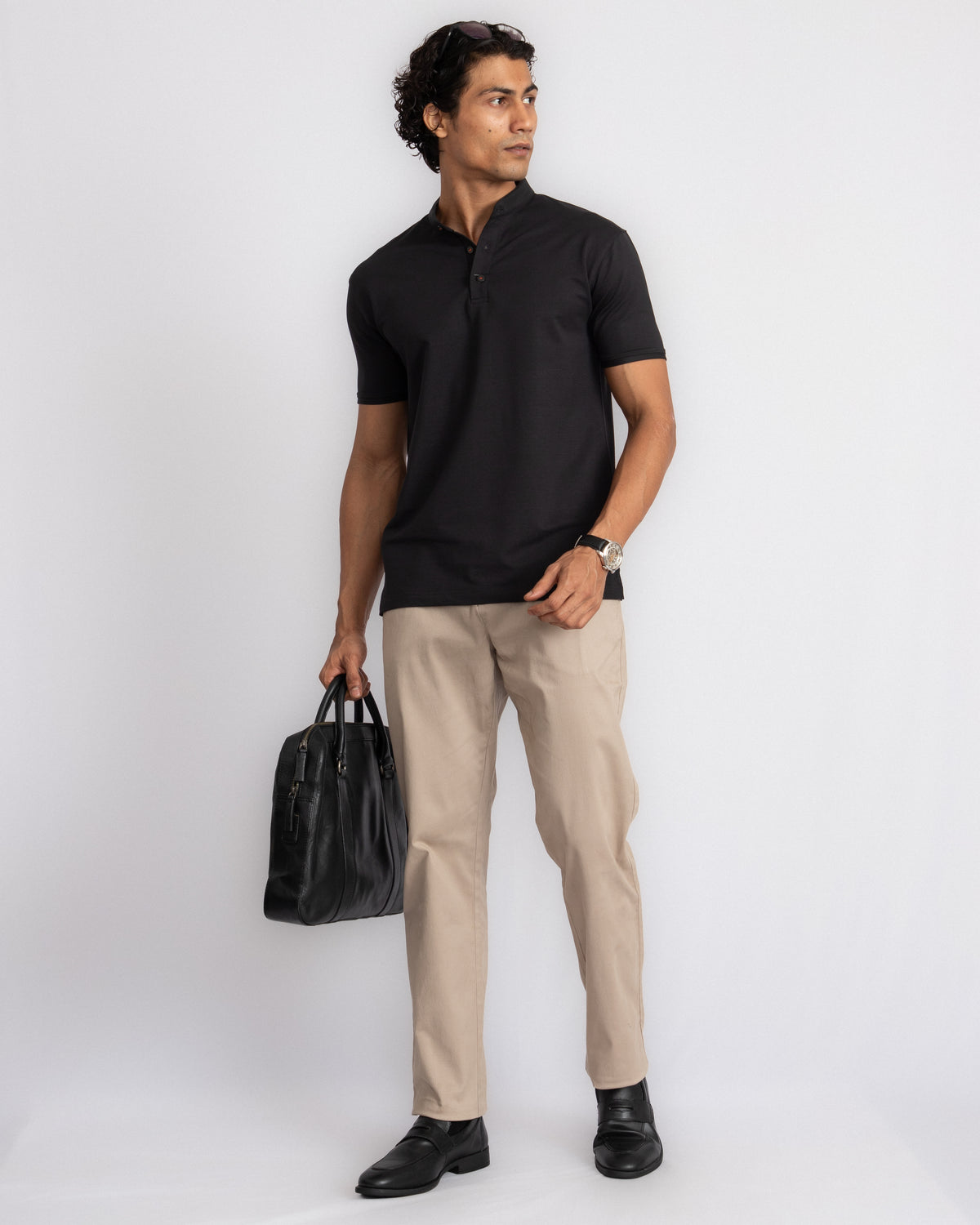 EverSharp Polo - No Ironing Needed - Black Mandarin Collar