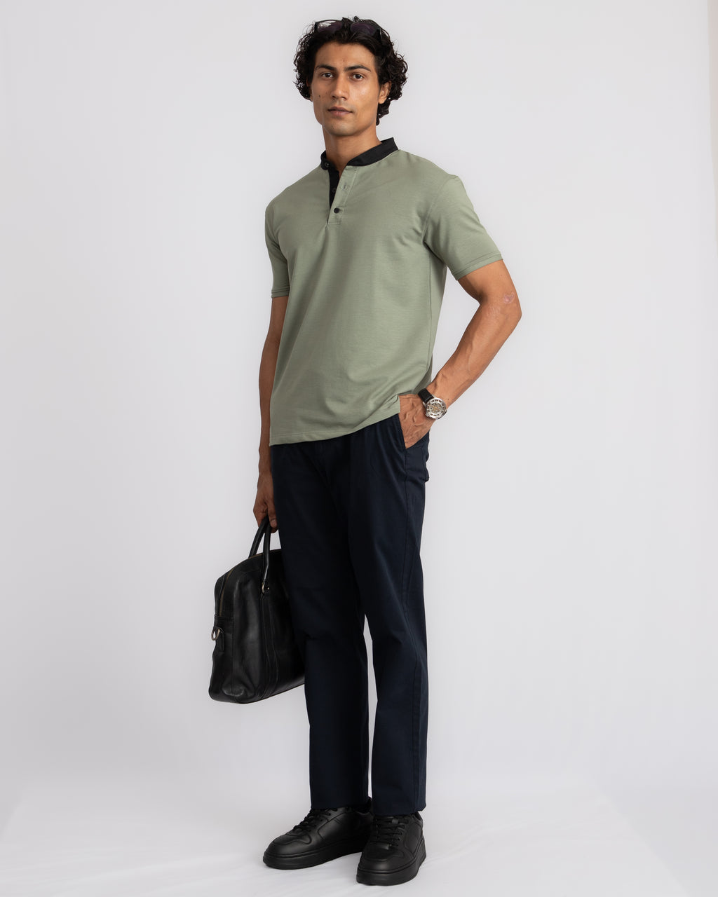 EverSharp Polo - No Ironing Needed - Nautica + Black Mandarin Collar