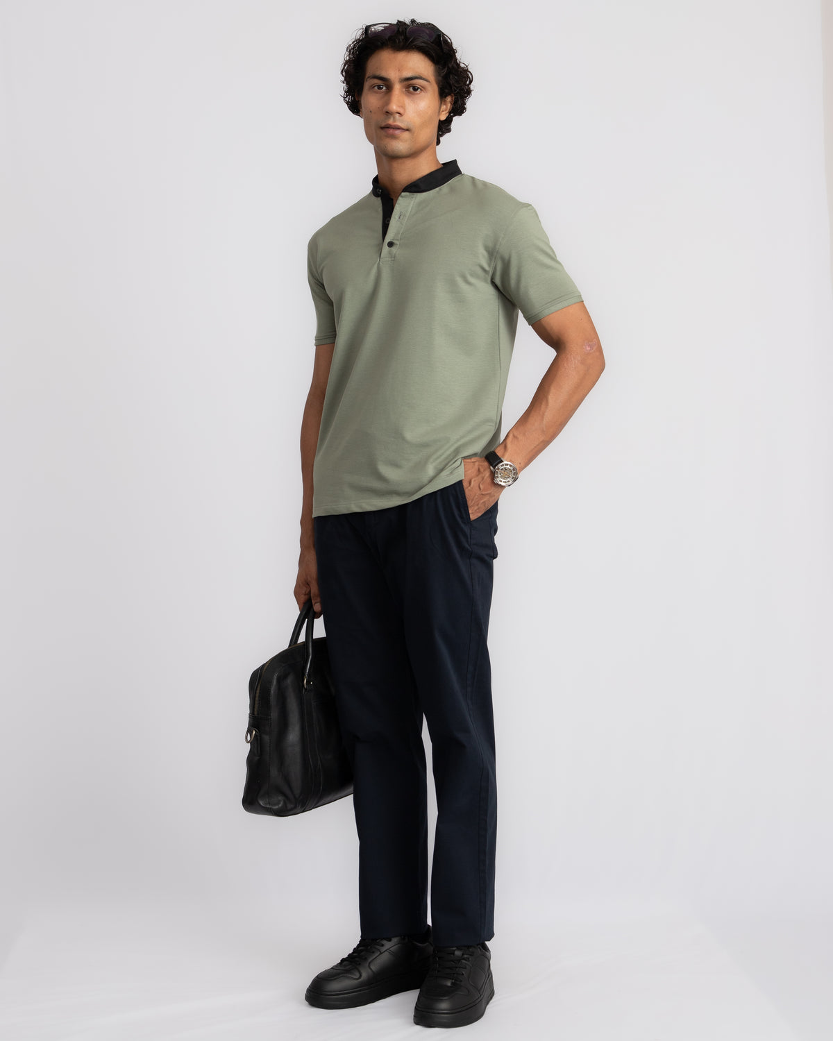 EverSharp Polo - No Ironing Needed - Nautica + Black Mandarin Collar