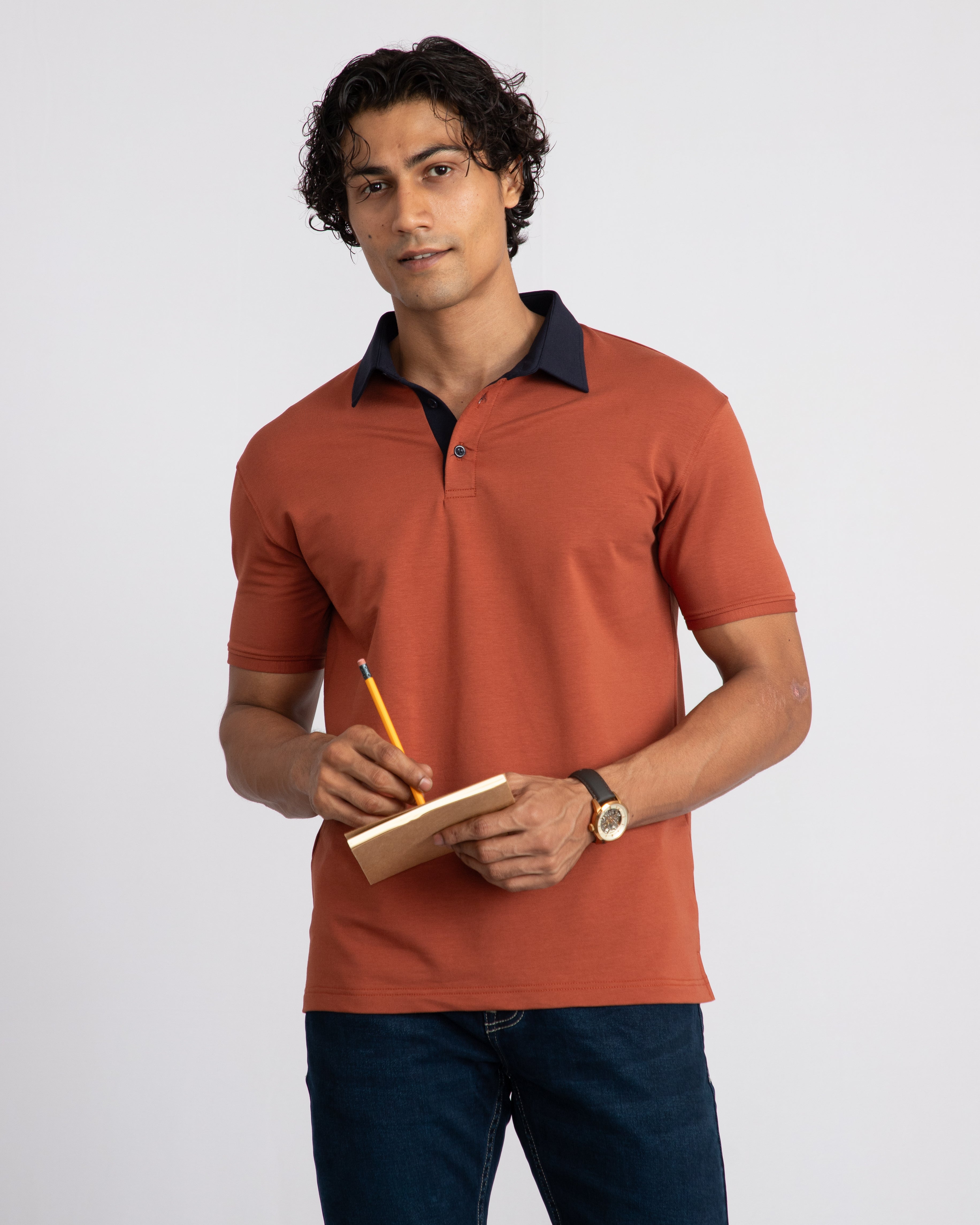 EverSharp Polo - No Ironing Needed - Rust + Navy - Shirt Collar
