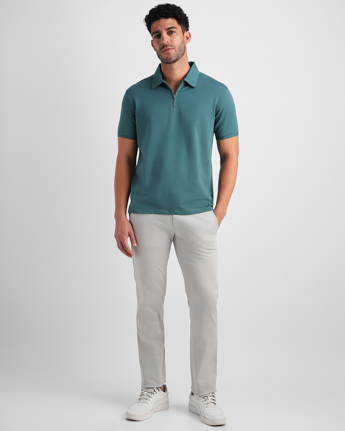 EverSharp Polo - No Ironing Needed - Emerald Quarter-Zip Collar