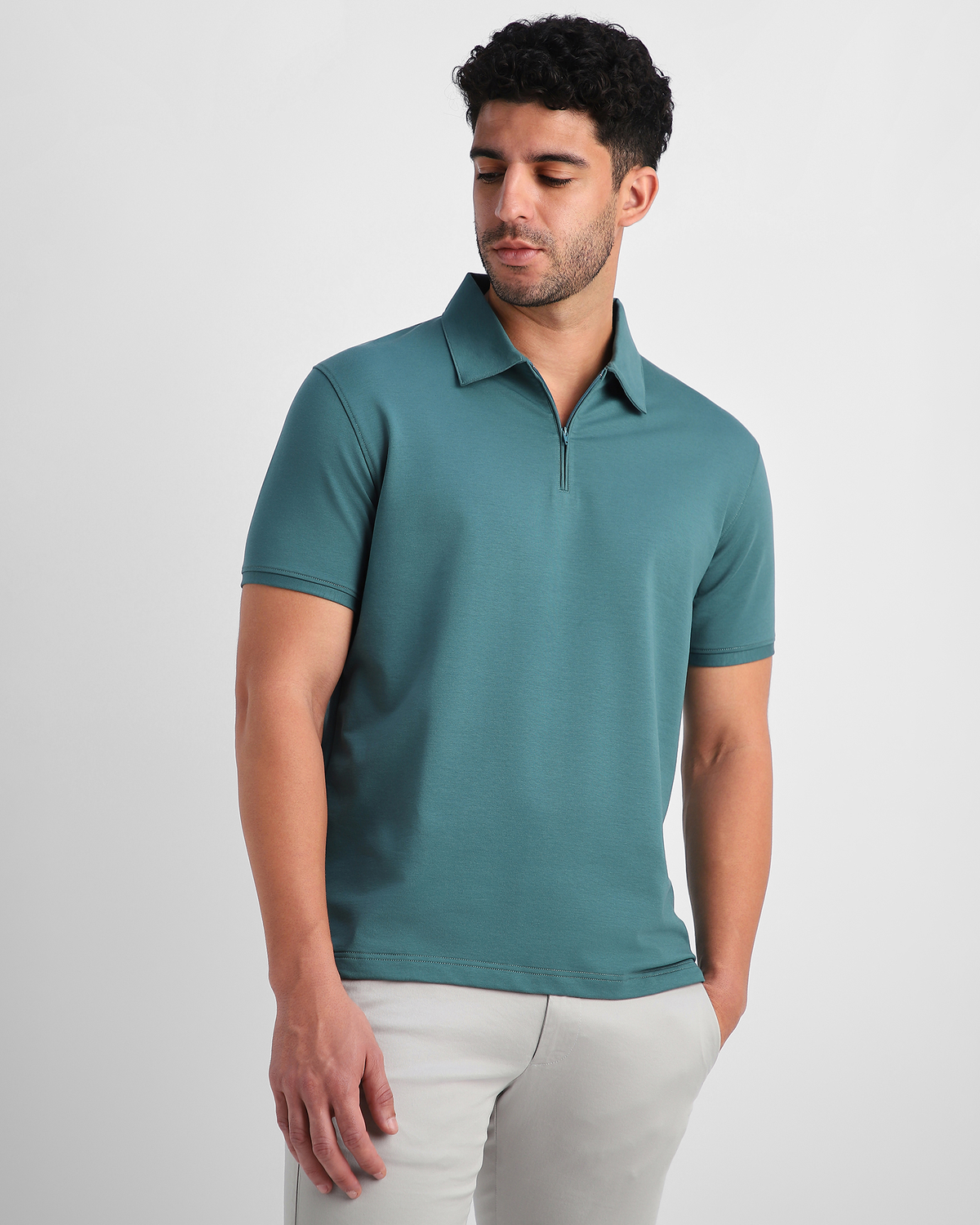 EverSharp Polo - No Ironing Needed - Emerald Quarter-Zip Collar