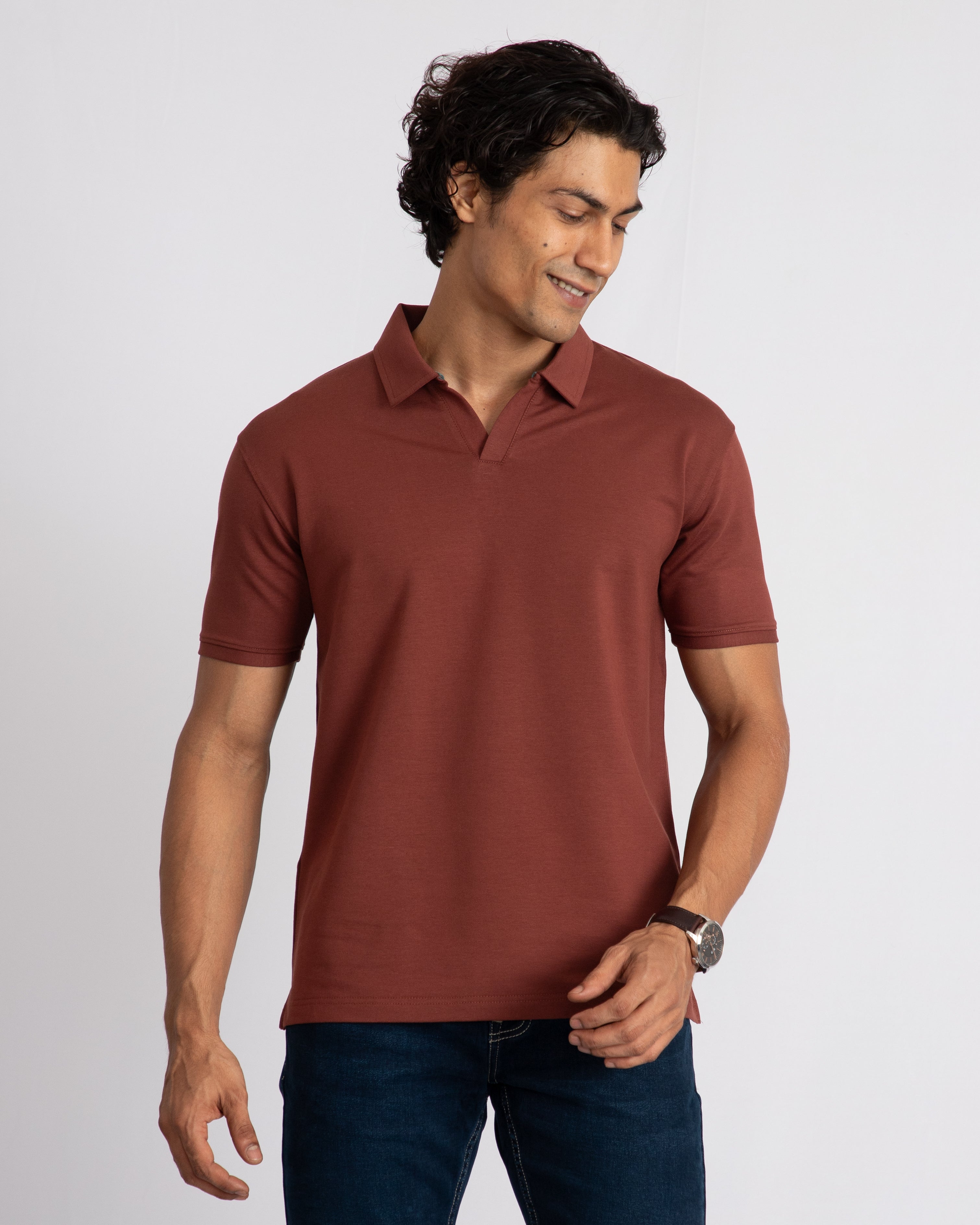EverSharp Polo - No Ironing Needed - Mocha V-Neck Collar