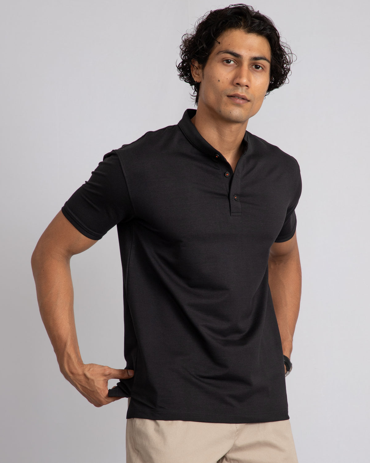 EverSharp Polo - No Ironing Needed - Black Mandarin Collar