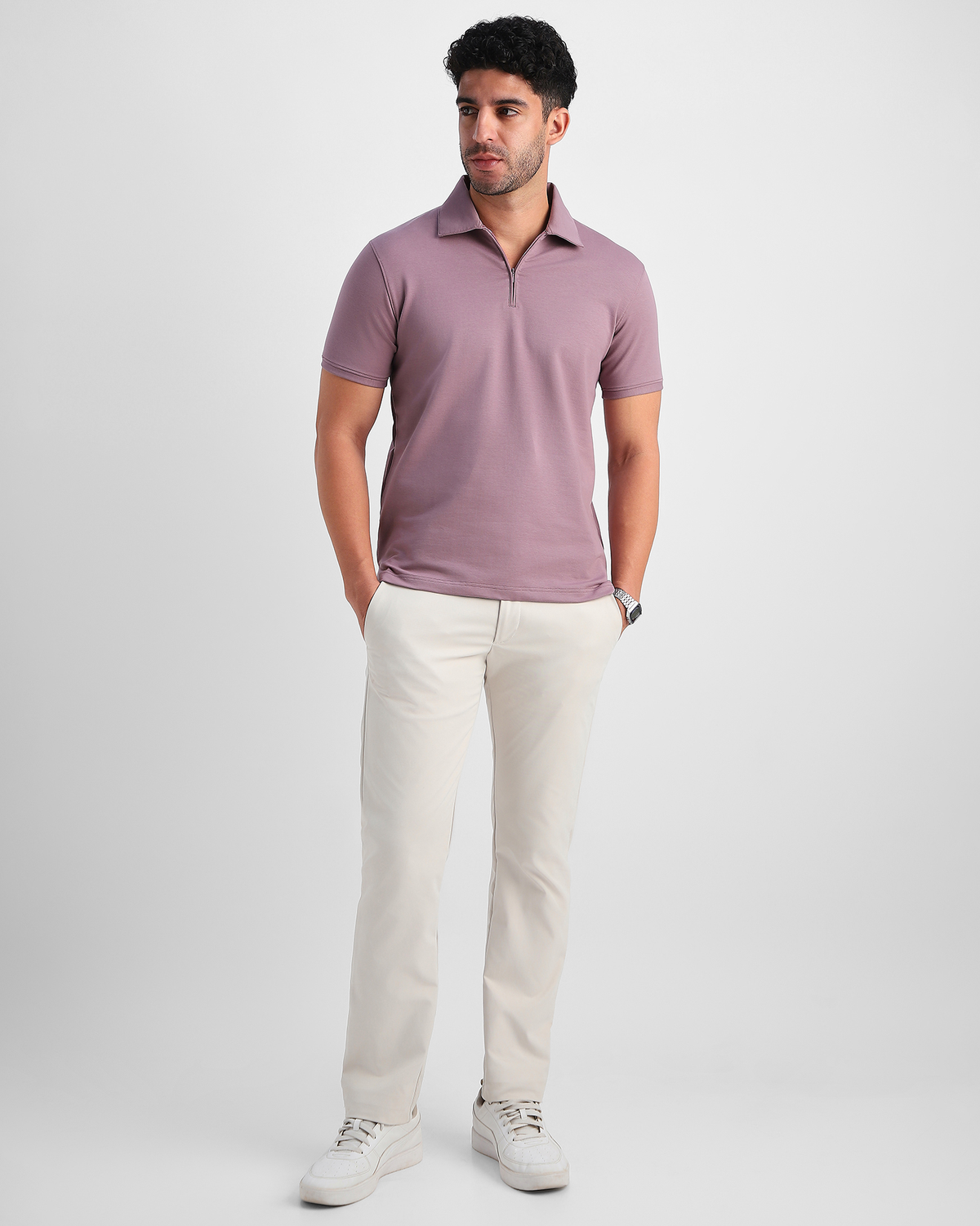 EverSharp Polo - No Ironing Needed - Mauve Quarter-Zip Collar