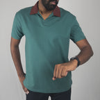 Dual Tone Emerald-Mocha V-Neck Polo