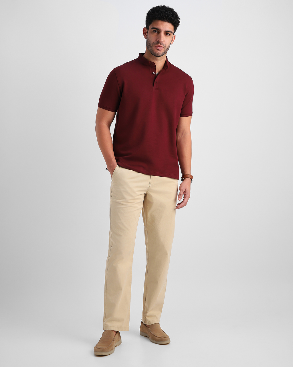 EverSharp Polo - No Ironing Needed - Burgundy Mandarin Collar
