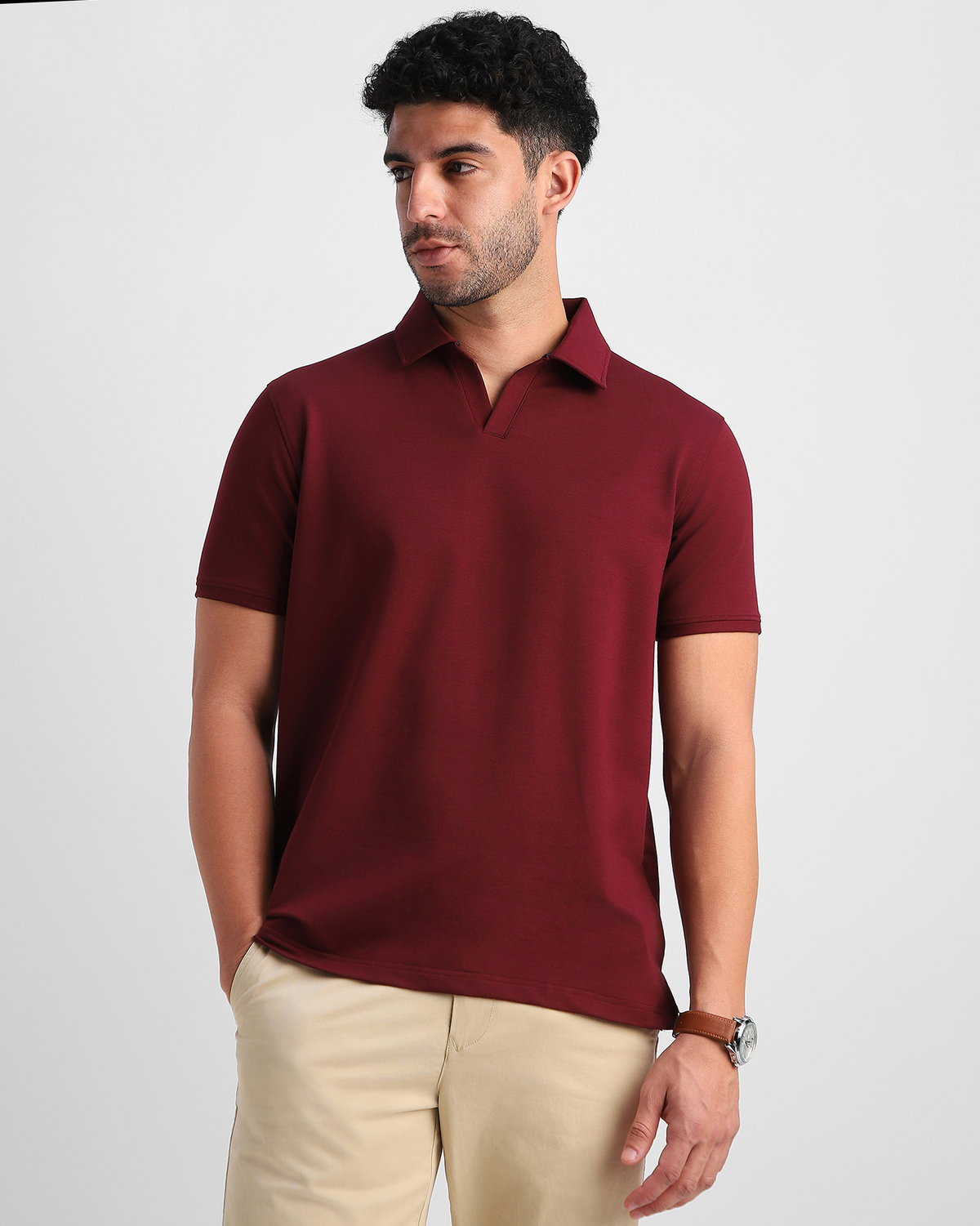 EverSharp Polo - No Ironing Needed - Burgundy V-Neck Collar