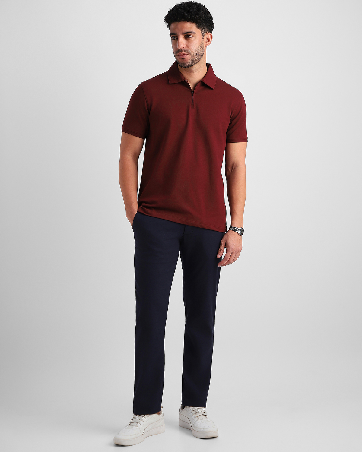 EverSharp Polo - No Ironing Needed - Burgundy Quarter-Zip Collar