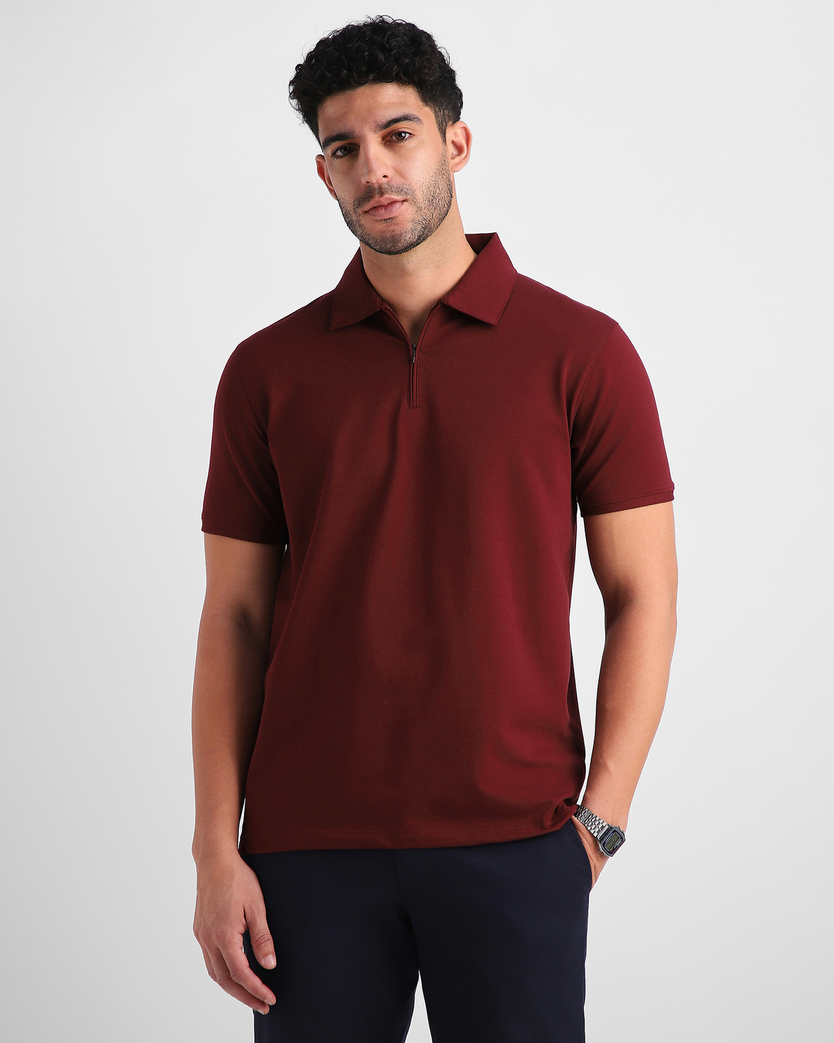 EverSharp Polo - No Ironing Needed - Burgundy Quarter-Zip Collar