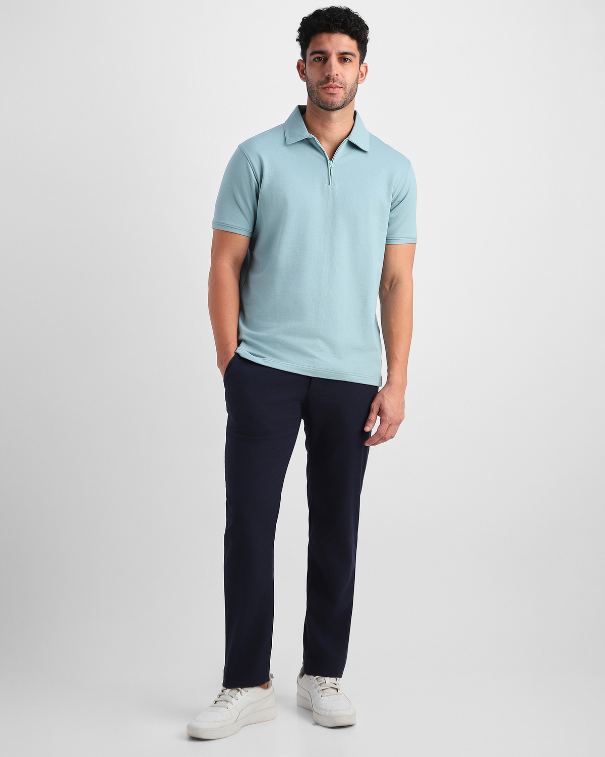 SoftForm Polo - Casual Comfort - Sage Quarter-Zip Collar