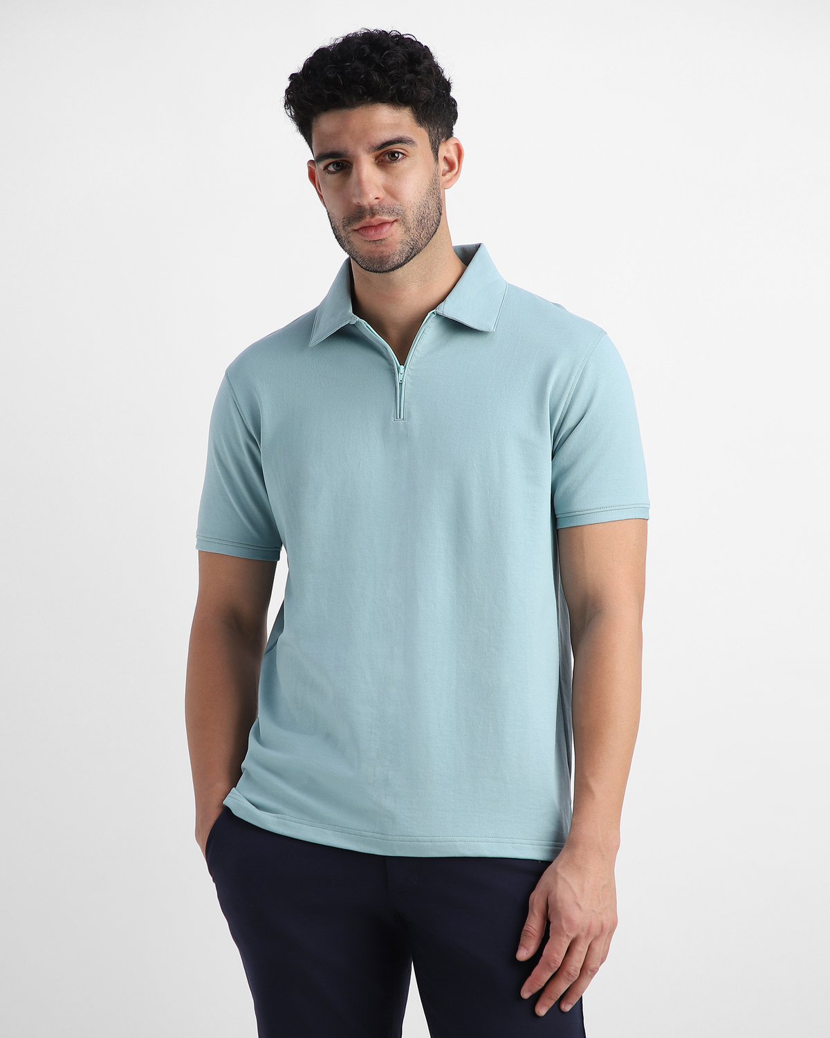 SoftForm Polo - Casual Comfort - Sage Quarter-Zip Collar